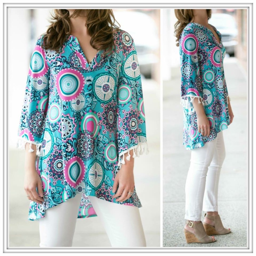 🆕💙Last one/sm(4/6)unique print, tassel sleeve detail